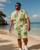 Hawaiian Vacation Style Men's Plus Size Pockets Shirt Shorts Suit